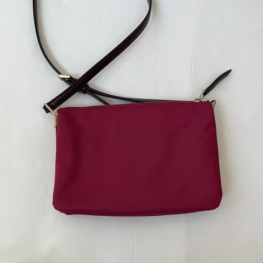 Kate Spade Burgundy/ Rhubarbtrt triple gusset crossbody bag nylon